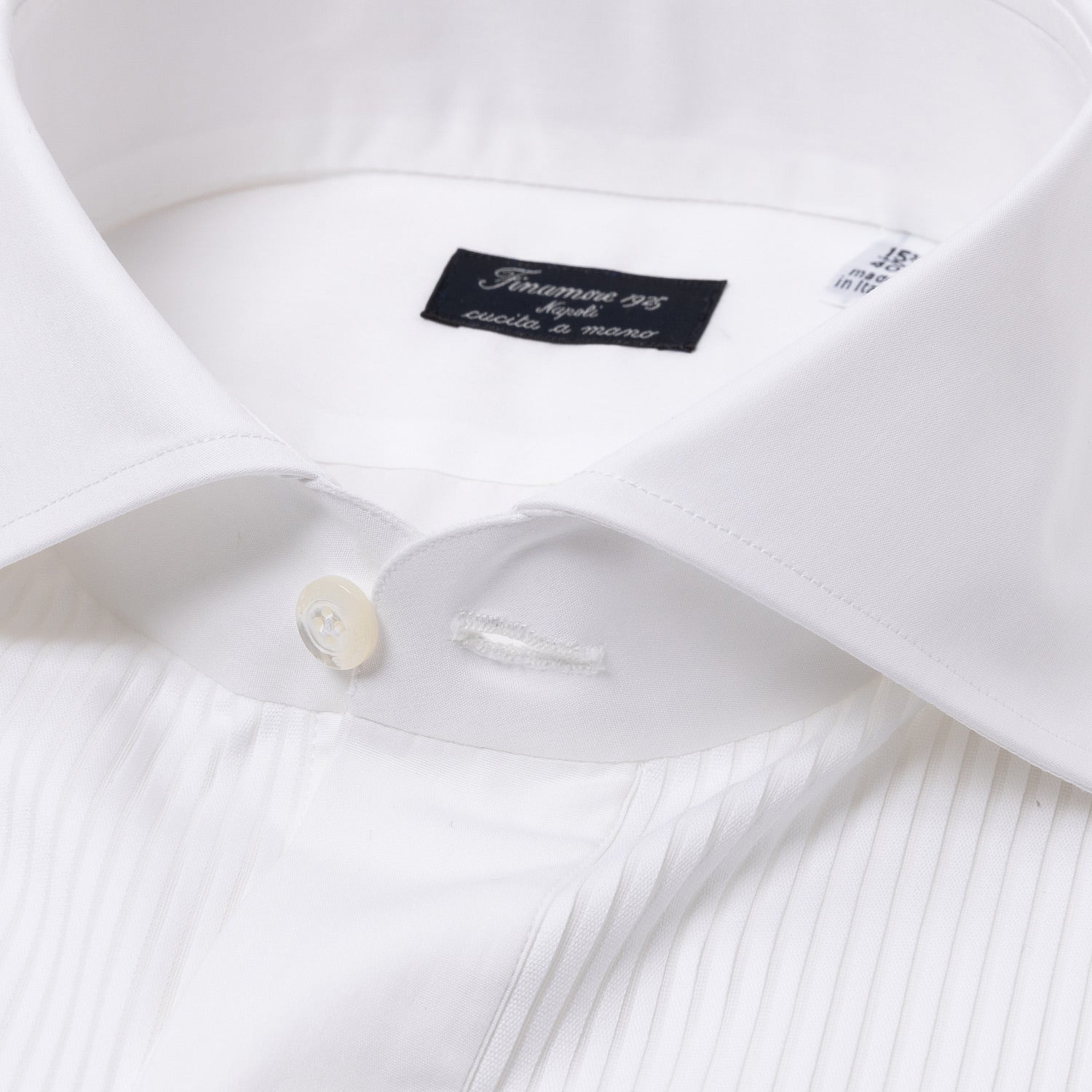 White Tuxedo Shirt with Pleated Insert made of Alumo Cotton Poplin - Collo Eduardo